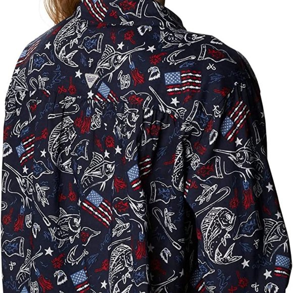 🆕Columbia Women's Slack Water Woven LS Shirt, Collegiate Navy Americana Fishing - Picture 4 of 7